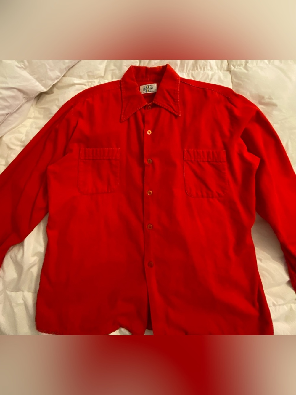 Vintage 60s/70s Men's Bright Red Corduroy Button-Down Shirt